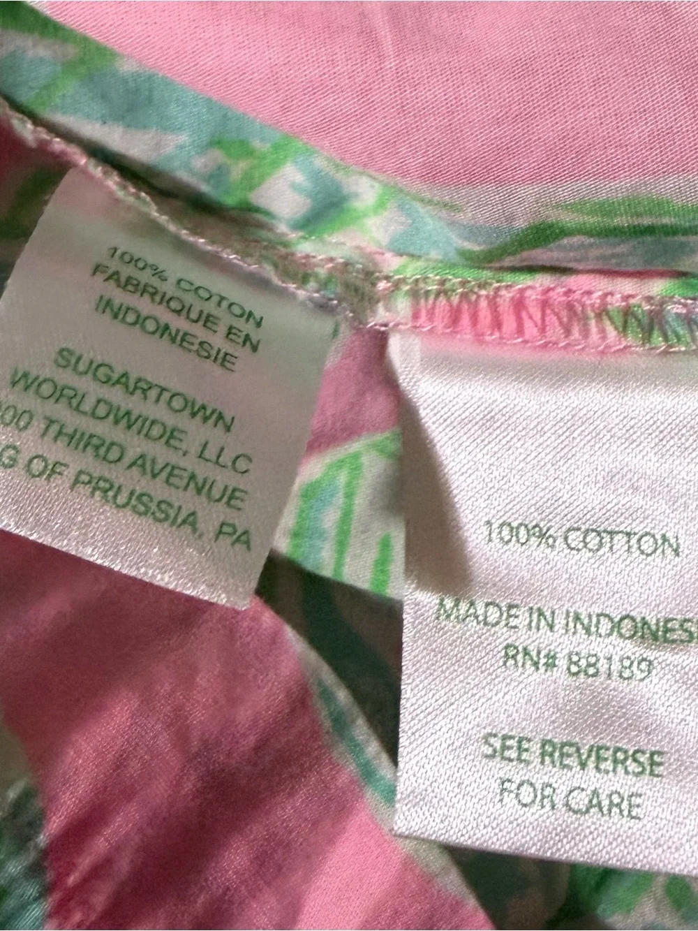 Lilly Pulitzer Pink & Green Tropical Print Pajama Top Shirt